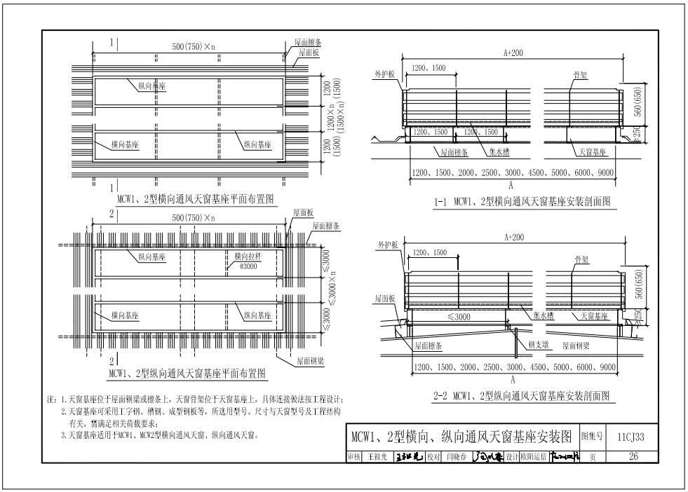 11cj33MCW1、2型橫向、縱向通風天窗基座安裝圖